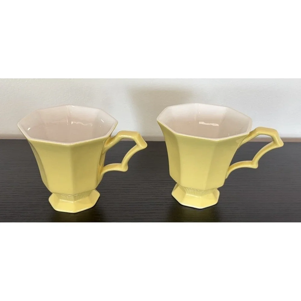 Set Of 2 Vintage Independence Ironstone Interpace Japan Yellow Coffee Cups